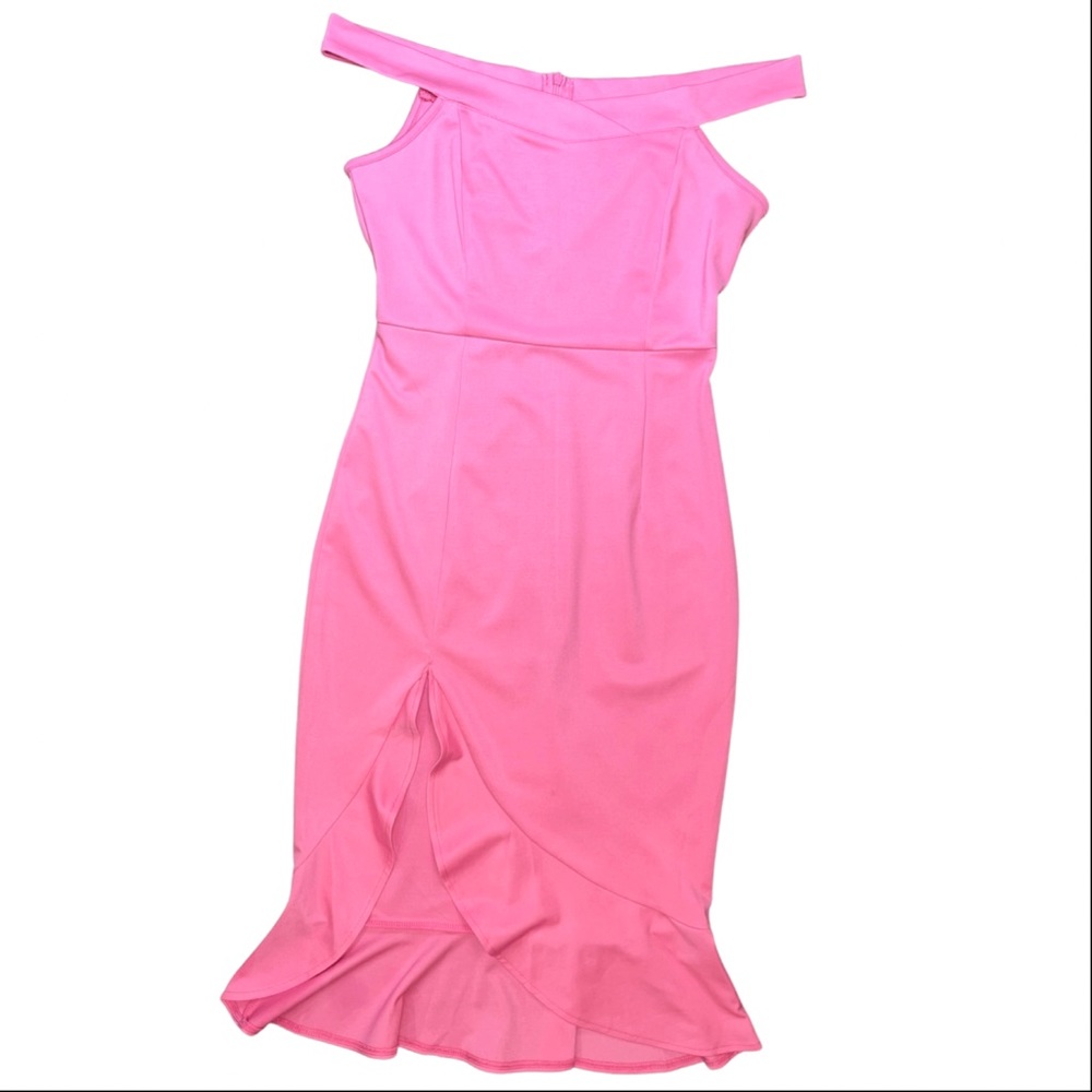 SHEIN Off the Shoulder Split Thigh Ruffle Hem Bodycon Dress